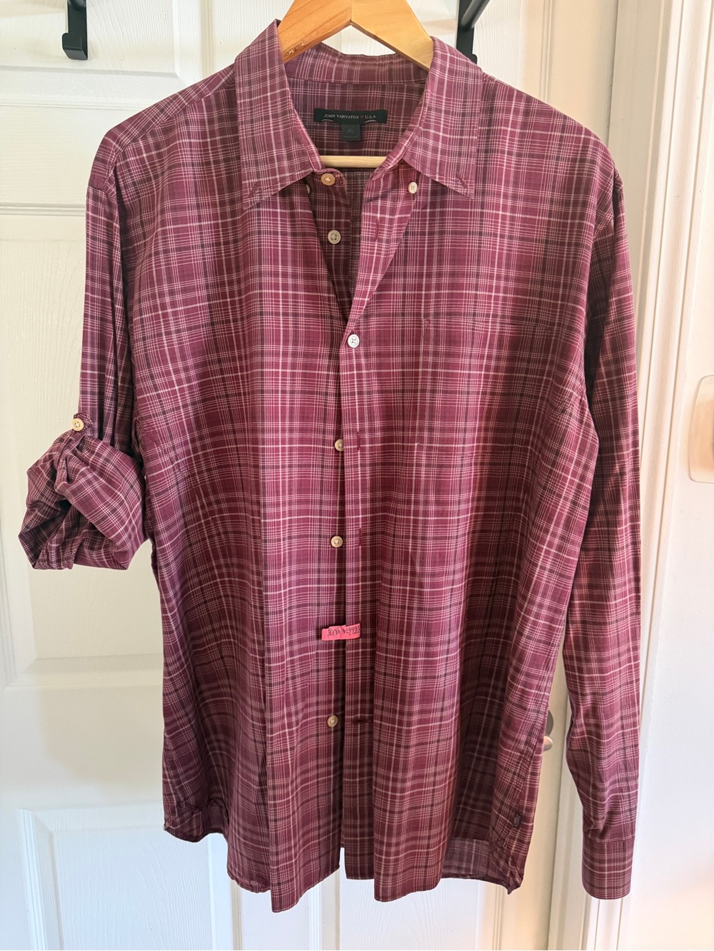 John Varvatos U.S.A. Men's Plaid Roll-Tab Sleeve Button Down Shirt - XL